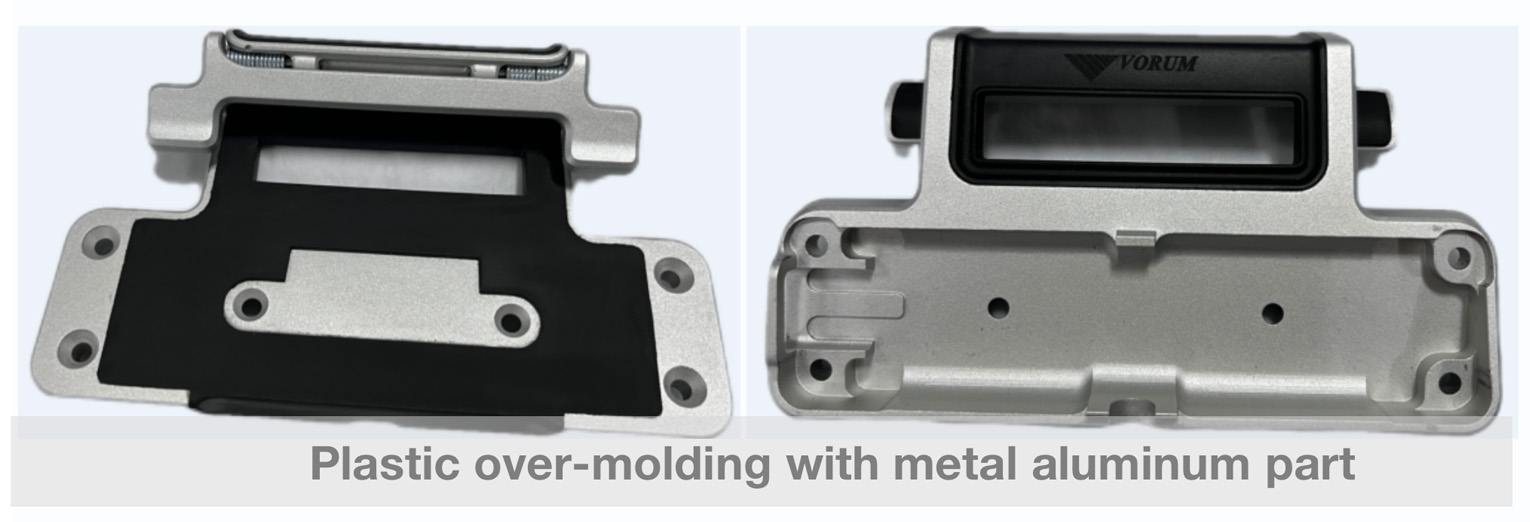 Plastic over-molding with metal aluminum part
