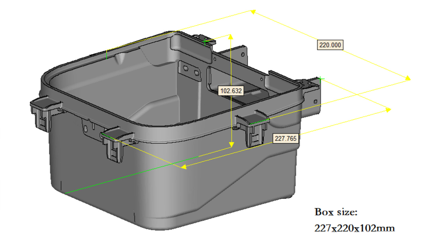 Storage box dimension show.