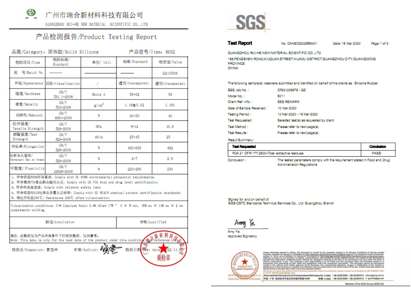 Food grade silicone - data sheet and report